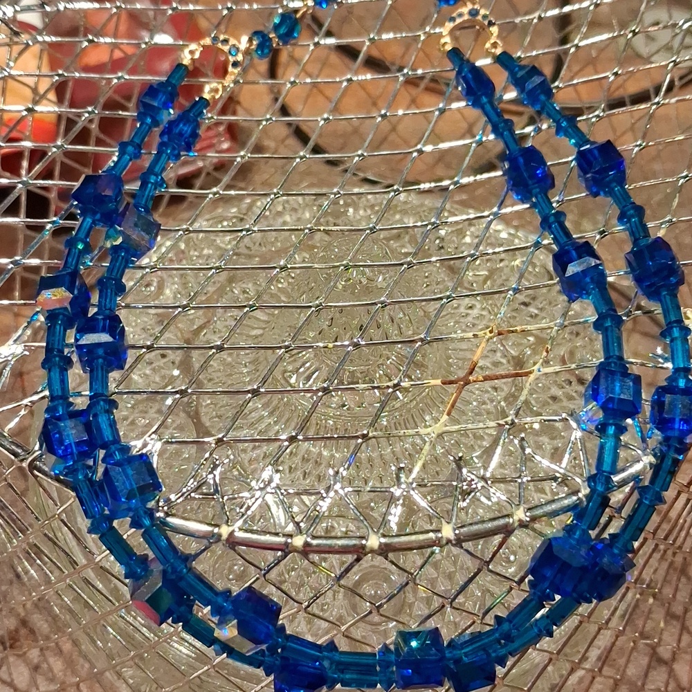 Vintage Czech Blue Crystal Necklace